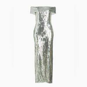 Galvan London 'Glencoe' Sequined Off-The-Shoulder Gown in Seaglass